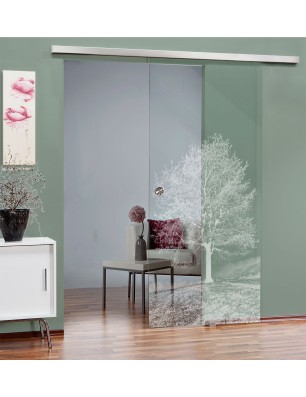 Glasschiebetür SLIM-LINE Baum Gelasert Auf Klarglas