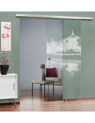 Glasschiebetür SLIM-LINE Pagode Gelasert Auf Klarglas