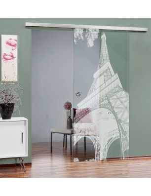 Glasschiebetür SLIM-LINE Eifelturm 3 Gelasert Auf Klarglas