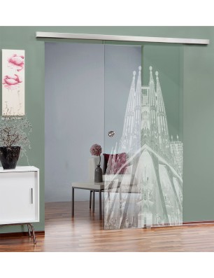 Glasschiebetür SLIM-LINE Barcelona Gelasert Auf Klarglas