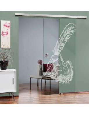 Glasschiebetür SLIM-LINE Sign Gelasert Auf Klarglas