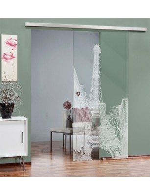 Glasschiebetür SLIM-LINE Eifelturm 4 Gelasert Auf Klarglas