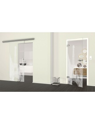 Glasschiebetür SLIM-LINE Eifelturm 4 Gelasert Auf Klarglas