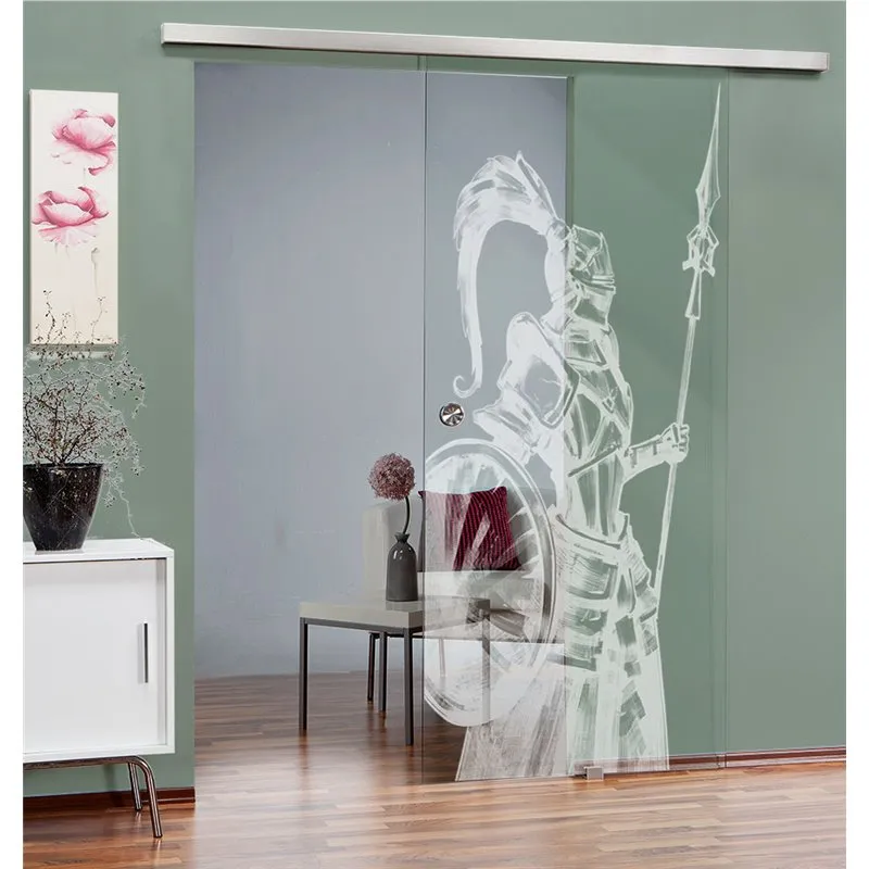 Glasschiebetür SLIM-LINE Krieger Gelasert Auf Klarglas Glasschiebetür SLIM-LINE Krieger Gelasert Auf Klarglas