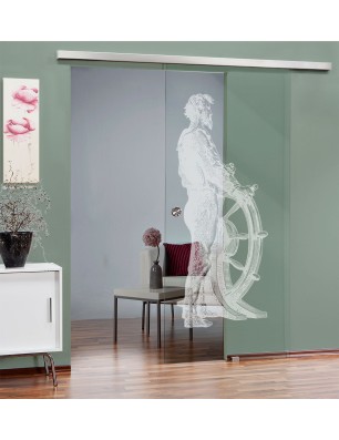 Glasschiebetür SLIM-LINE Kapitän II Gelasert Auf Klarglas