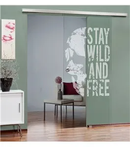 Glasschiebetür SLIM-LINE Wild and Free Gelasert Auf Klarglas