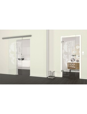 Glasschiebetür SLIM-LINE Wild and Free Gelasert Auf Klarglas