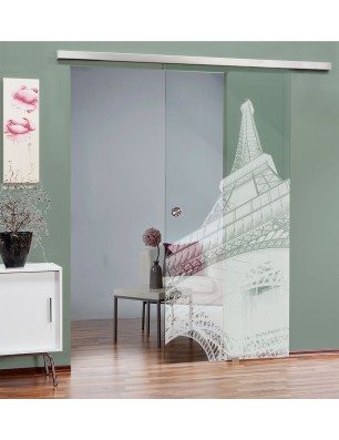 Glasschiebetür SLIM-LINE Eifelturm Gelasert Auf Klarglas