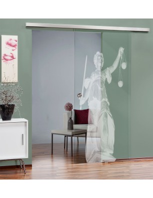 Glasschiebetür SLIM-LINE Justitia Gelasert Auf Klarglas