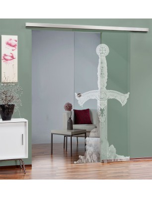 Glasschiebetür SLIM-LINE Excalibur Gelasert Auf Klarglas