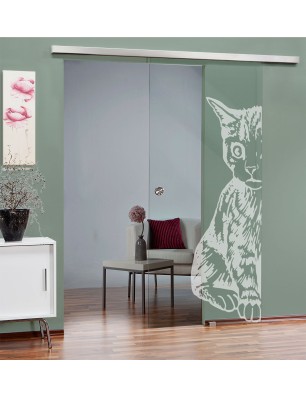 Glasschiebetür SLIM-LINE Katze Gelasert Auf Klarglas