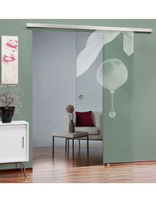 Glasschiebetür SLIM-LINE Olive Gelasert Auf Klarglas