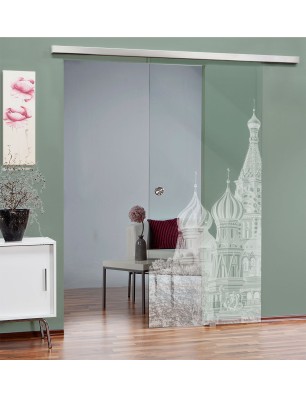 Glasschiebetür SLIM-LINE Moskau Gelasert Auf Klarglas