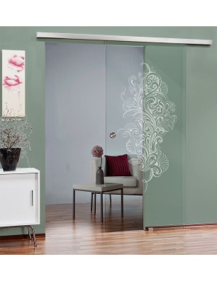 Glasschiebetür SLIM-LINE Florale Kunst Gelasert Auf Klarglas