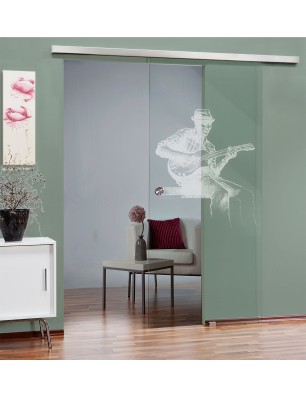 Glasschiebetür SLIM-LINE Gitarist Gelasert Auf Klarglas