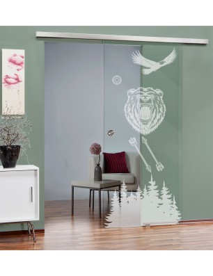 Glasschiebetür SLIM-LINE Wild Life Gelasert Auf Klarglas
