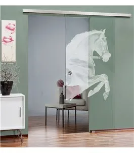 Glasschiebetür SLIM-LINE Pferd Gelasert Auf Klarglas