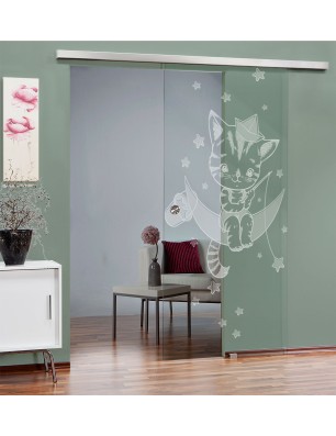 Glasschiebetür SLIM-LINE kids moon Gelasert Auf Klarglas