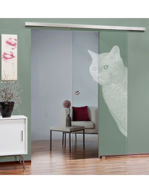 Glasschiebetür SLIM-LINE Cats Gelasert Auf Klarglas