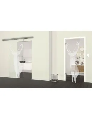 Glasschiebetür SLIM-LINE Widder Gelasert Auf Klarglas