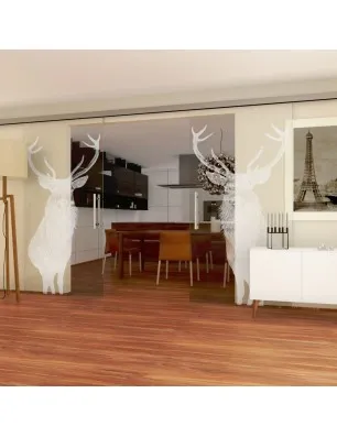 Glasschiebetür SLIM-LINE Widder Gelasert Auf Klarglas