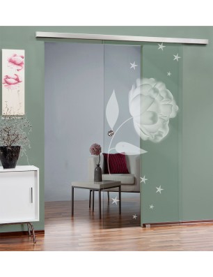Glasschiebetür SLIM-LINE Blume Gelasert Auf Klarglas
