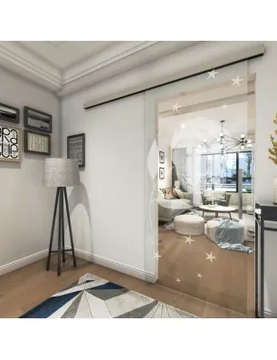 Glasschiebetür SLIM-LINE Blume Gelasert Auf Klarglas