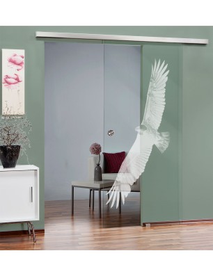 Glasschiebetür SLIM-LINE Adler Gelasert Auf Klarglas