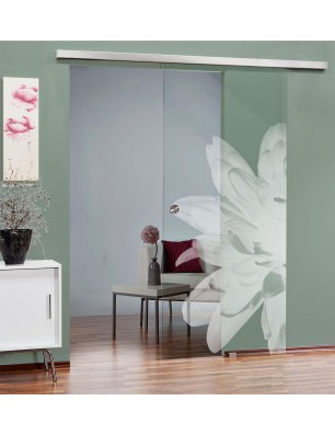 Glasschiebetür SLIM-LINE Blume 2 Gelasert Auf Klarglas