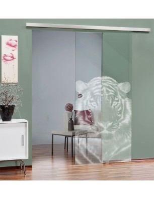 Glasschiebetür SLIM-LINE Tigerkopf Gelasert Auf Klarglas