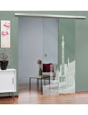 Glasschiebetür SLIM-LINE Leuchtturm 6 Gelasert Auf Klarglas