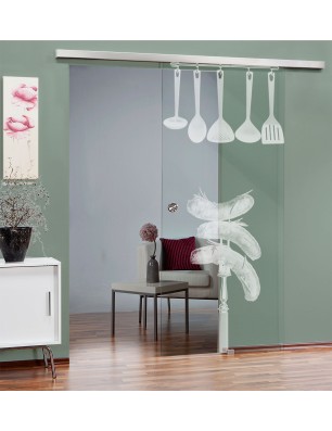 Glasschiebetür SLIM-LINE Kitchen Gelasert Auf Klarglas