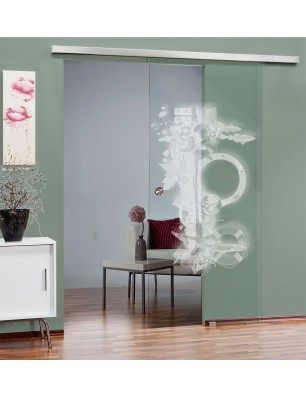 Glasschiebetür SLIM-LINE Meer Gelasert Auf Klarglas