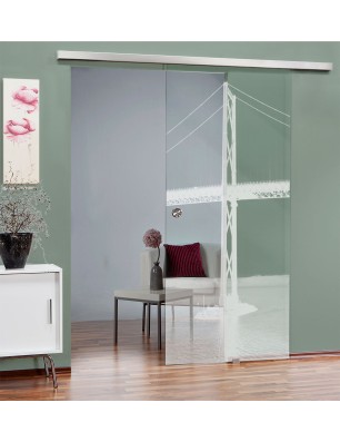 Glasschiebetür SLIM-LINE Spukhaus Gelasert Auf Klarglas