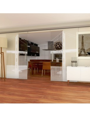 Glasschiebetür SLIM-LINE Spukhaus Gelasert Auf Klarglas