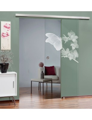 Glasschiebetür SLIM-LINE Butterfly Gelasert Auf Klarglas