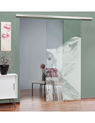 Glasschiebetür SLIM-LINE Dreaming Kitty Gelasert Auf Klarglas