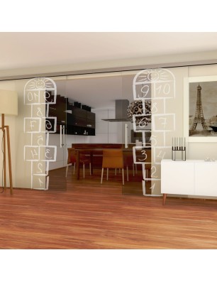 Glasschiebetür SLIM-LINE Hopscotch Gelasert Auf Klarglas