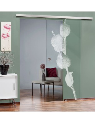 Glasschiebetür SLIM-LINE Pflanze Gelasert Auf Klarglas
