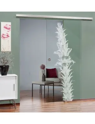 Glasschiebetür SLIM-LINE Acantus Montanus Gelasert Auf Klarglas