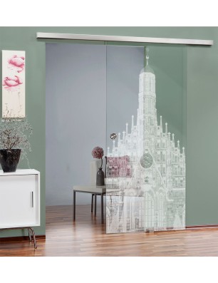 Glasschiebetür SLIM-LINE Frauenkirche Gelasert Auf Klarglas