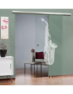 Glasschiebetür SLIM-LINE Saksofon Gelasert Auf Klarglas