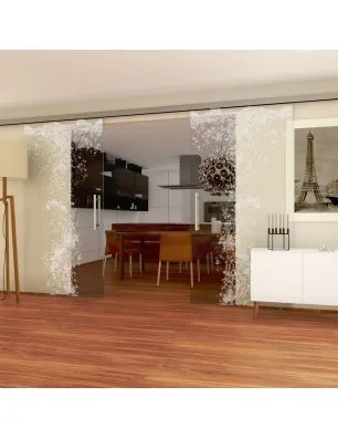 Glasschiebetür SLIM-LINE Wasser Gelasert Auf Klarglas