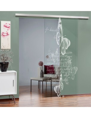 Glasschiebetür SLIM-LINE Vintage Butterfly Gelasert Auf Klarglas
