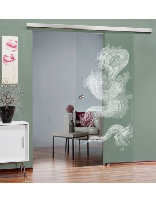Glasschiebetür SLIM-LINE Dragon Gelasert Auf Klarglas