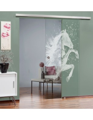 Glasschiebetür SLIM-LINE flying Horse Gelasert Auf Klarglas