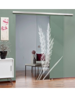 Glasschiebetür SLIM-LINE Ernte III Gelasert Auf Klarglas