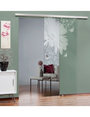 Glasschiebetür SLIM-LINE Blume 3 Gelasert Auf Klarglas
