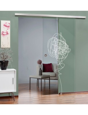 Glasschiebetür SLIM-LINE Abstrakt 8 Gelasert Auf Klarglas