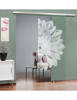 Glasschiebetür SLIM-LINE Blume 4 Gelasert Auf Klarglas